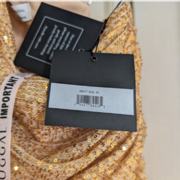 NWT Ieena for Mac Duggal 26977 One Sleeve Sequin Gold Asymmetric Mini size 8/10 - Picture 3 of 7